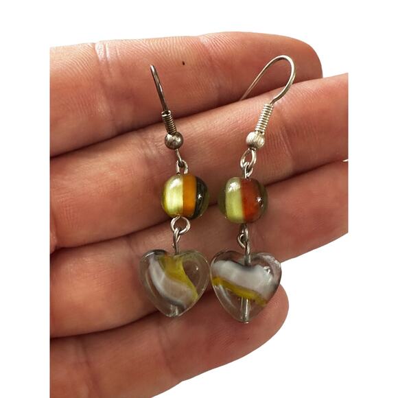 Glass Marble Heart Earrings - Picture 4 of 4